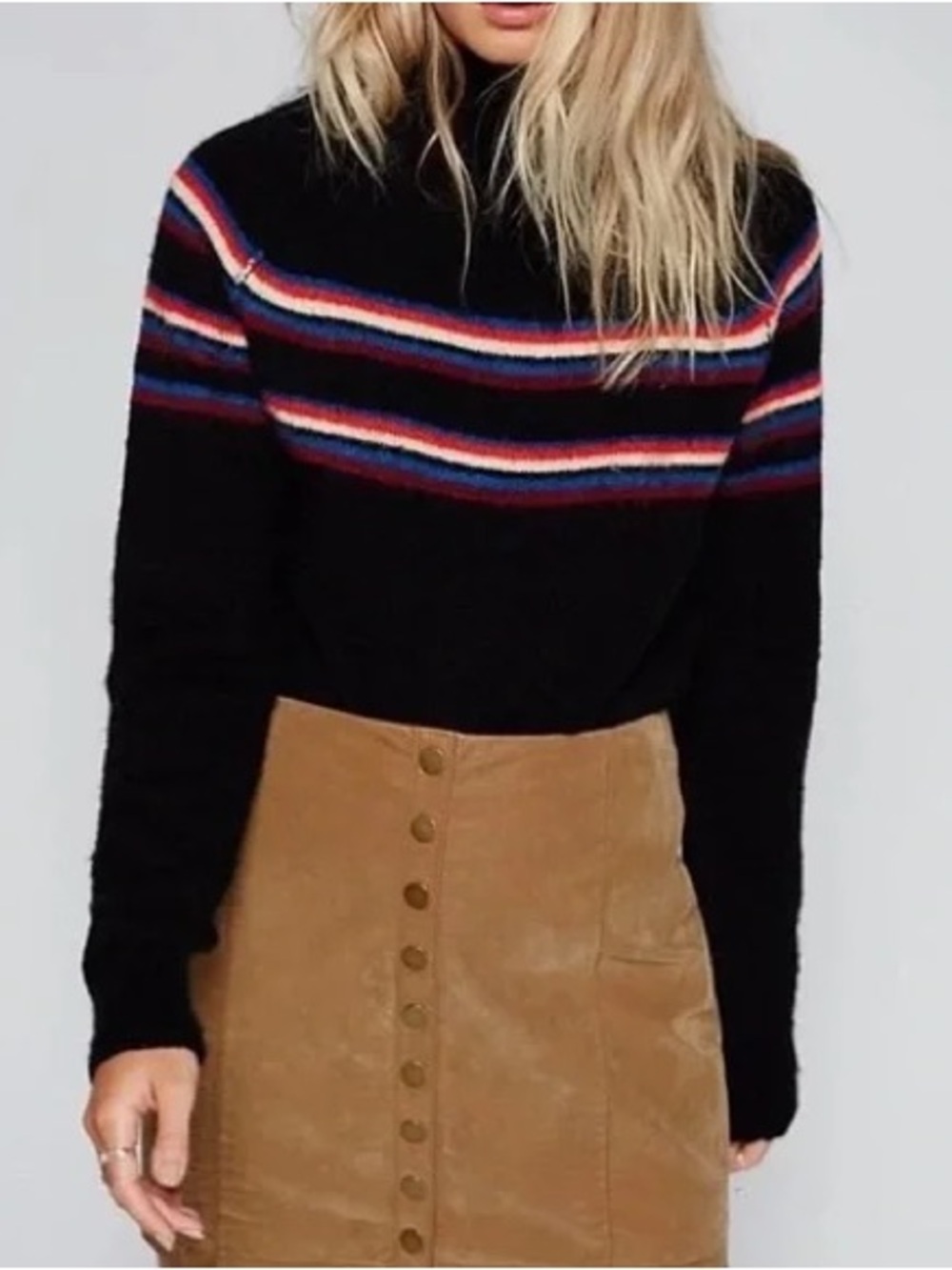 Free people Black multicolor Stripe Knit Sweater